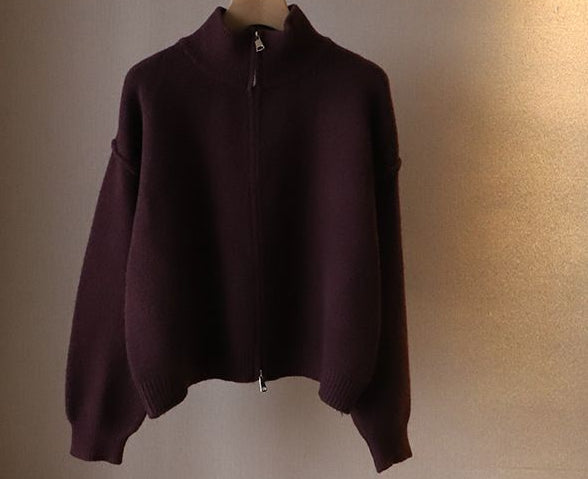 Damen Oversized Knitted Pullover mit halbem Reißverschluss EB