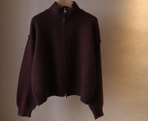 Damen Oversized Knitted Pullover mit halbem Reißverschluss EB