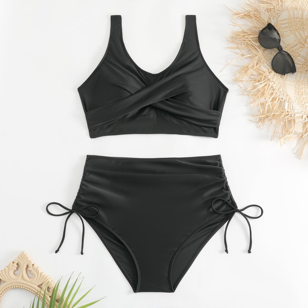 Damen Bikini-Set mit schickem Wickeloberteil und hoch taillierten Höschen EB