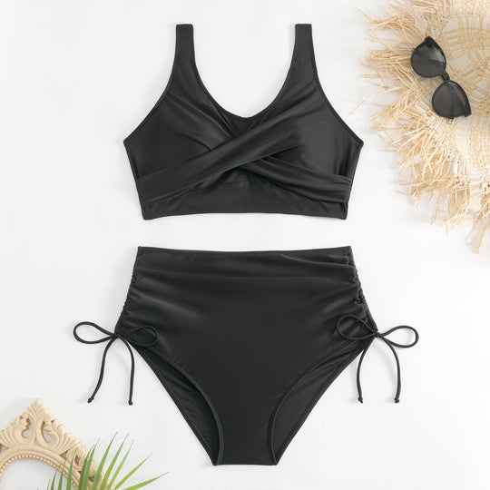 Damen Bikini-Set mit schickem Wickeloberteil und hoch taillierten Höschen EB
