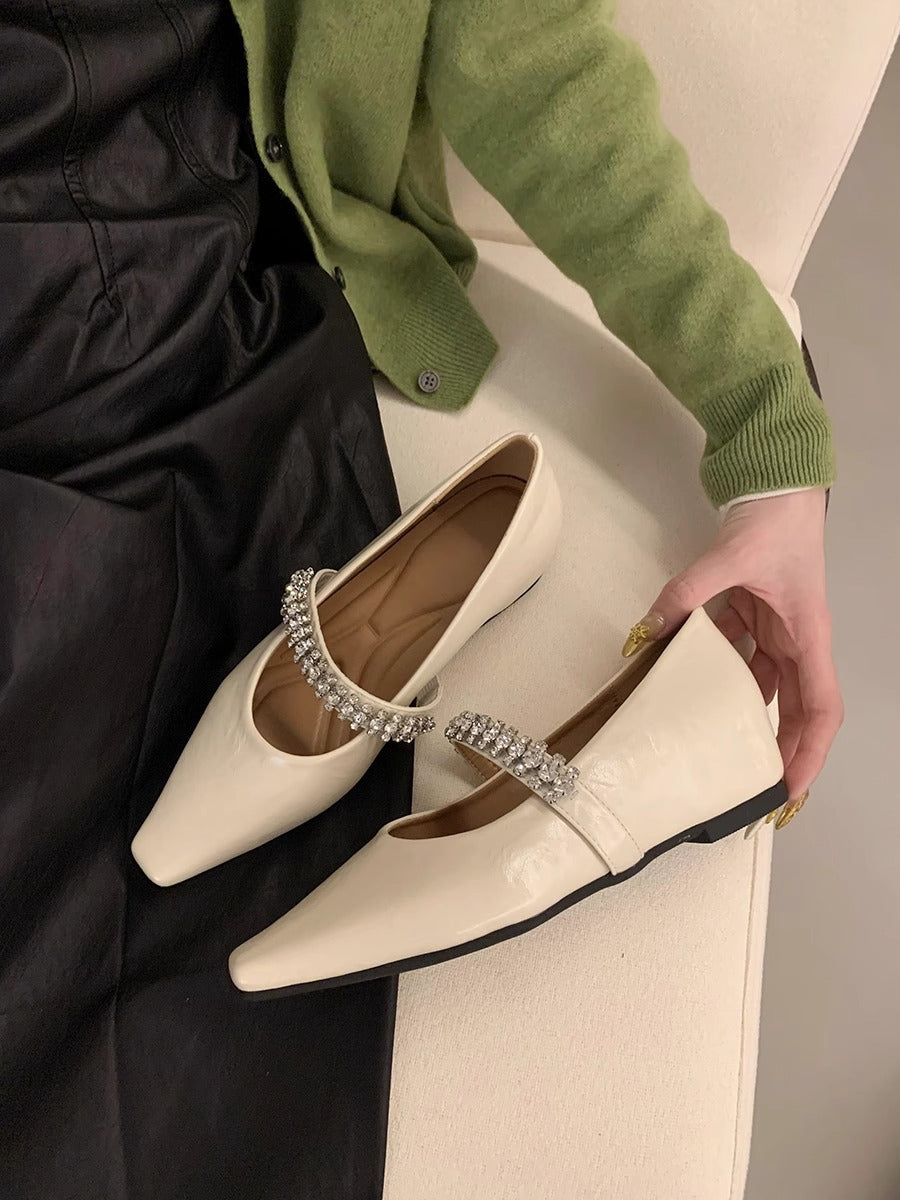 Damen elegante Ballerinas mit dekorativem Strassriemen EB