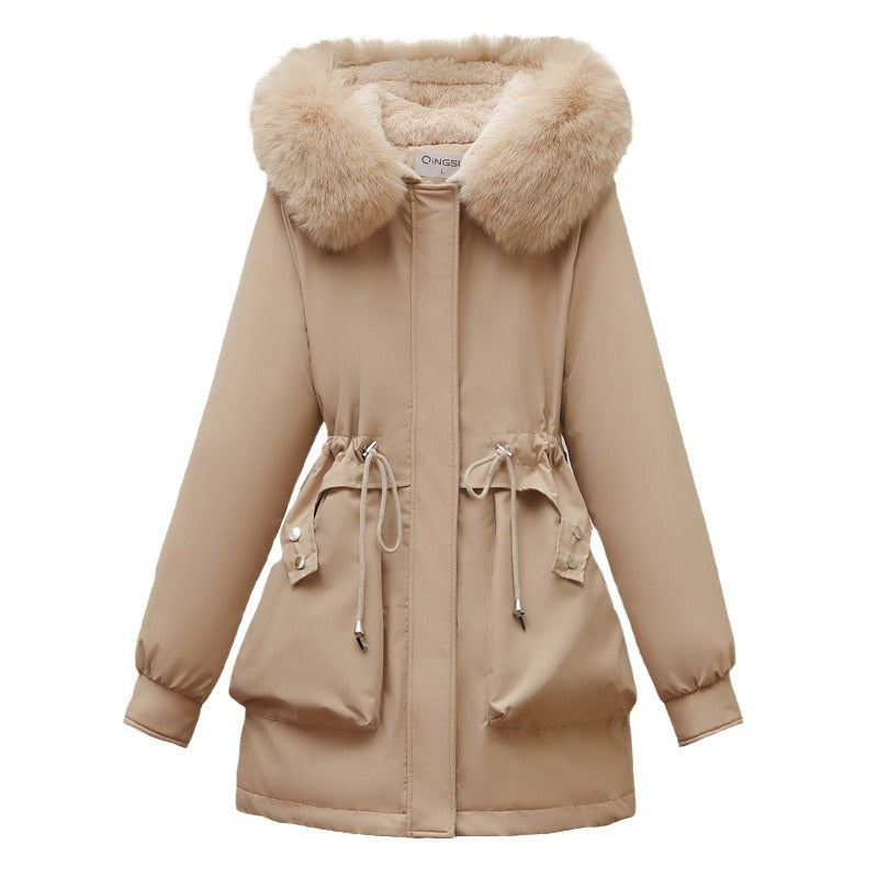 Damen isolierter Parka mit abnehmbarer Kapuze und luxuriösem Kunstfell EB