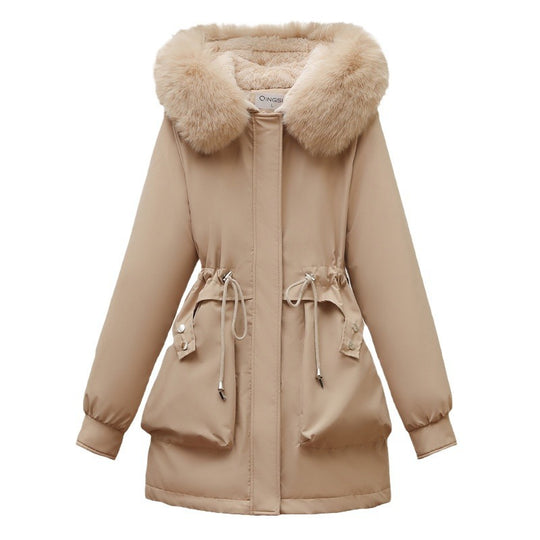 Damen isolierter Parka mit abnehmbarer Kapuze und luxuriösem Kunstfell EB