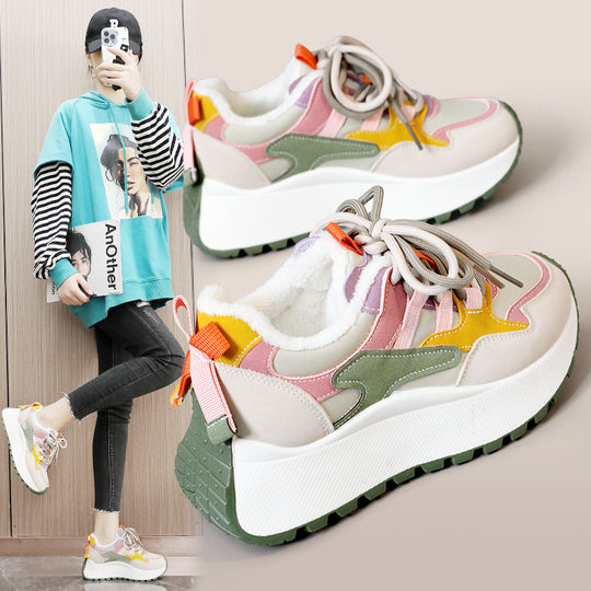 Damen modische High-Top Sneakers mit flauschigem Innenfutter und rutschfester Sohle EB