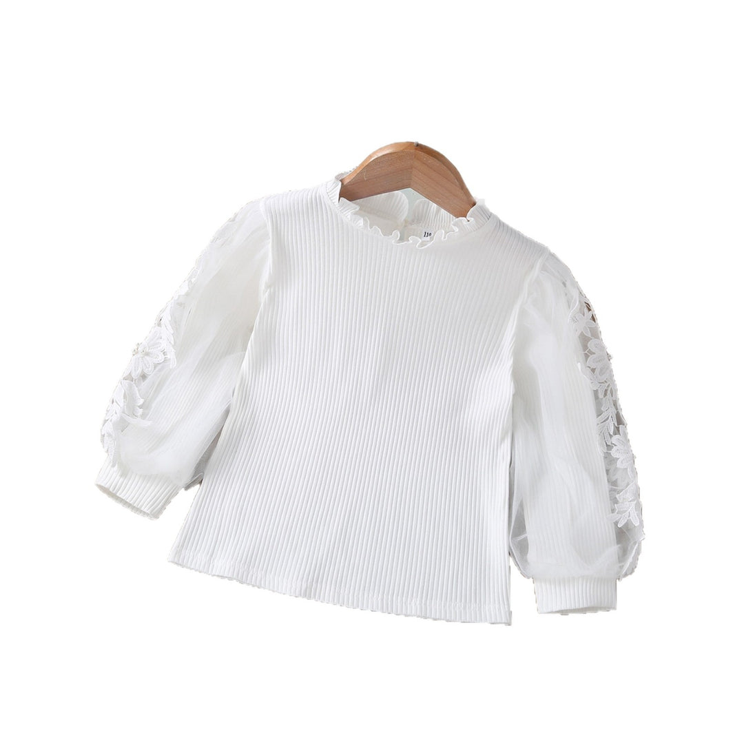 Mädchen Bluse mit Puffärmeln und floralem Spitzenbesatz EB