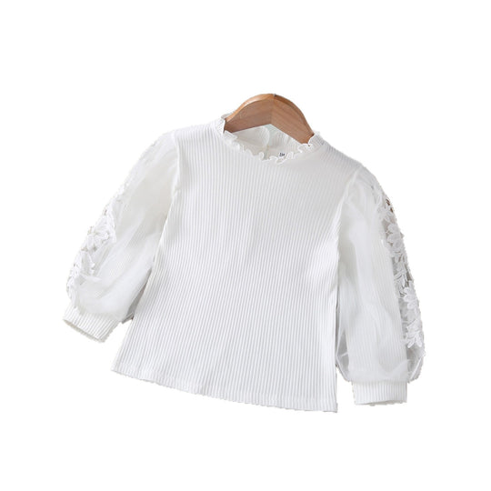 Mädchen Bluse mit Puffärmeln und floralem Spitzenbesatz EB
