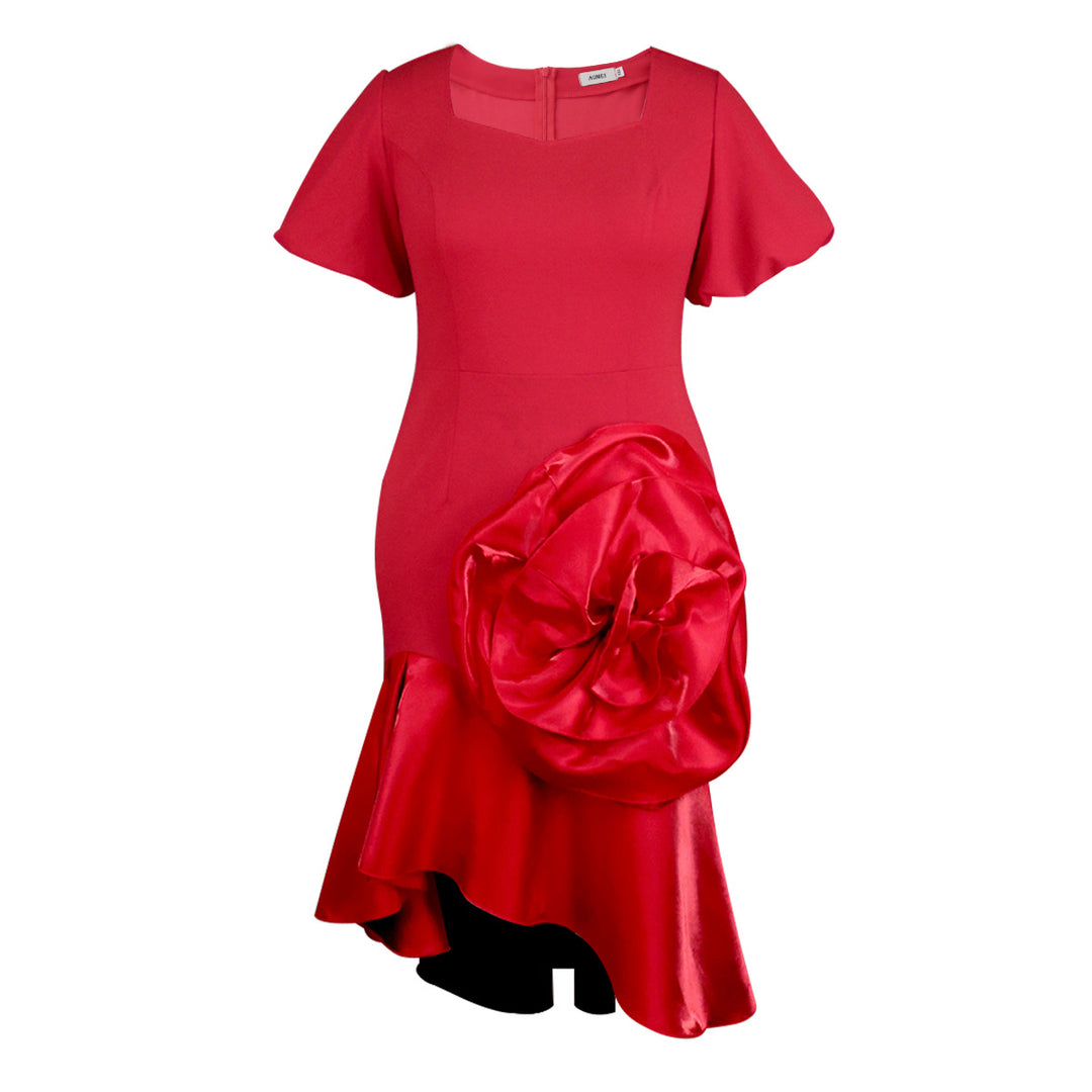 Damen Elegantes Abendkleid mit voluminösem Blumenakzent EB