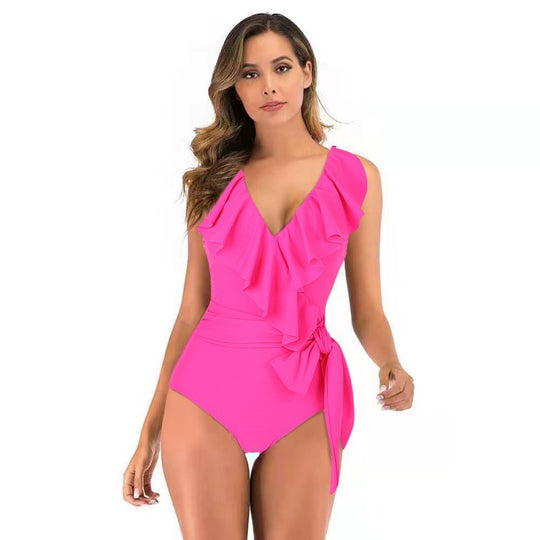 Damen Einteiliger Badeanzug mit raffinierten Rüschendetails und eleganter Schleife EB