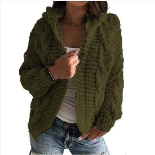 Damen Strickjacke mit voluminösem Zopfmuster und lässigem Schnitt EB