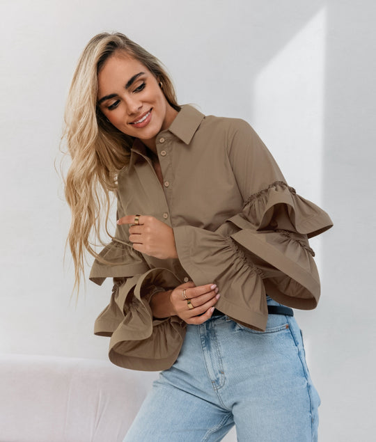 Damen Bluse mit voluminösen Rüschenärmeln EB