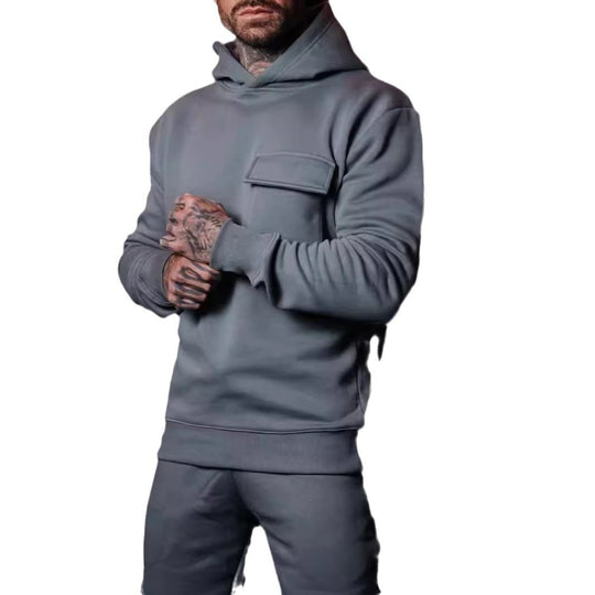 Herren nan athletischer Kapuzenpullover mit aufgesetzter Klappentasche aus schwerer French-Terry EB