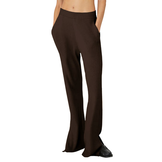 Damen nan weite Loungehose mit elastischem Bund, Eingrifftaschen und seitlichem Saumschlitz EB