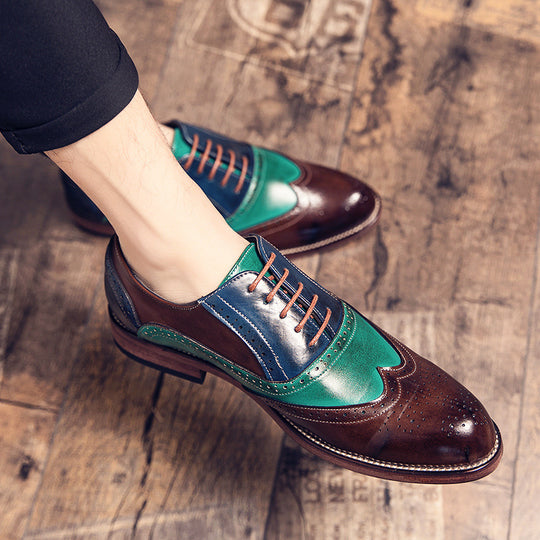 Herren handgefertigte Brogue-Lederschuhe mit mehrfarbiger Patina und perforierten Details EB