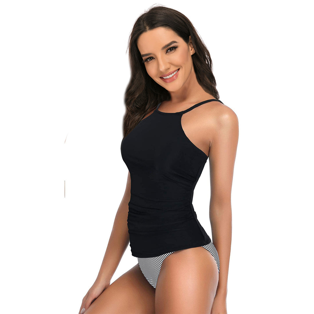 Damen Sportlicher Tankini mit Rüschendetails und animalischem Muster EB