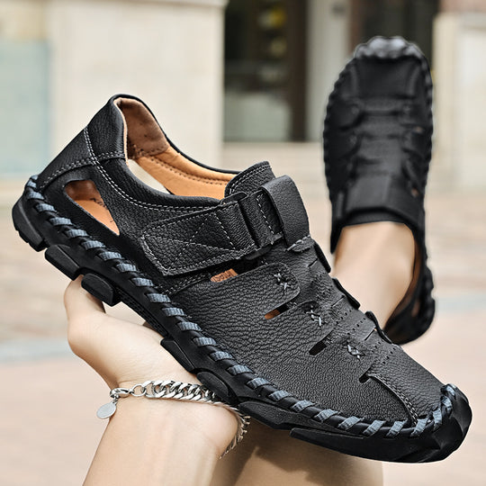 Herren Bequeme Leder-Sandalen mit verstellbarem Klettverschluss EB