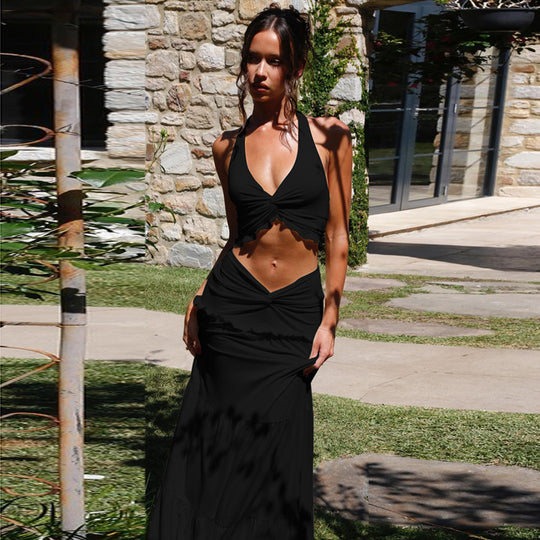 Damen Elegantes Two-Piece Maxi-Outfit mit raffiniertem Wickeldesign EB