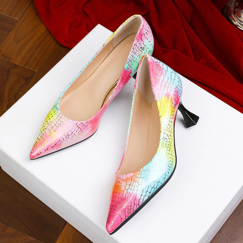 Damen spitze High Heels mit buntem Schlangen-Design EB