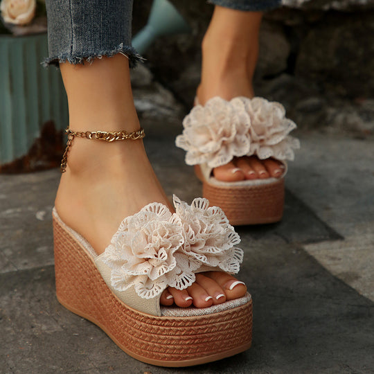 Damen Wedge-Sandalen mit floraler Applikation EB
