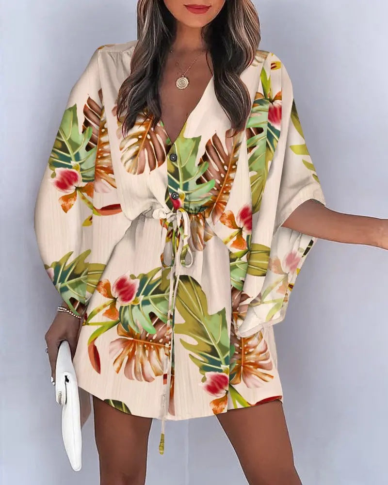 Damen angehendes Strandkleid mit eleganter Taillenbindung und einzigartigem Muster EB