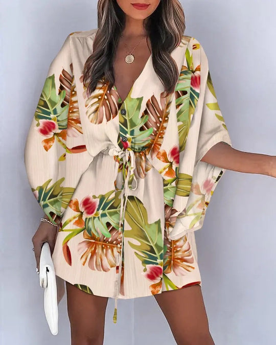 Damen angehendes Strandkleid mit eleganter Taillenbindung und einzigartigem Muster EB