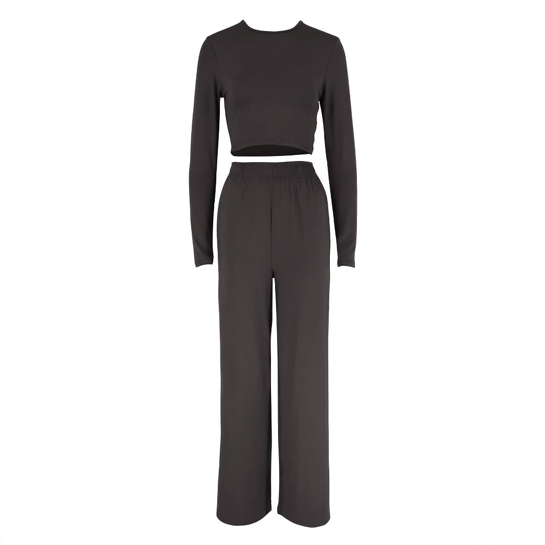 Damen Elegantes Zweiteiliges Set mit cropped Oberteil und weiten Hosen EB