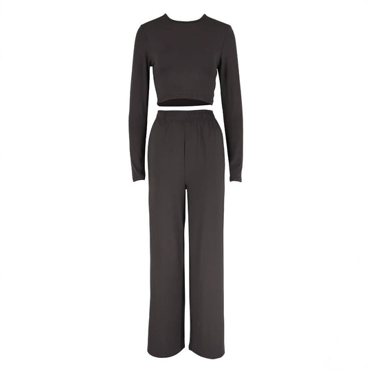 Damen Elegantes Zweiteiliges Set mit cropped Oberteil und weiten Hosen EB