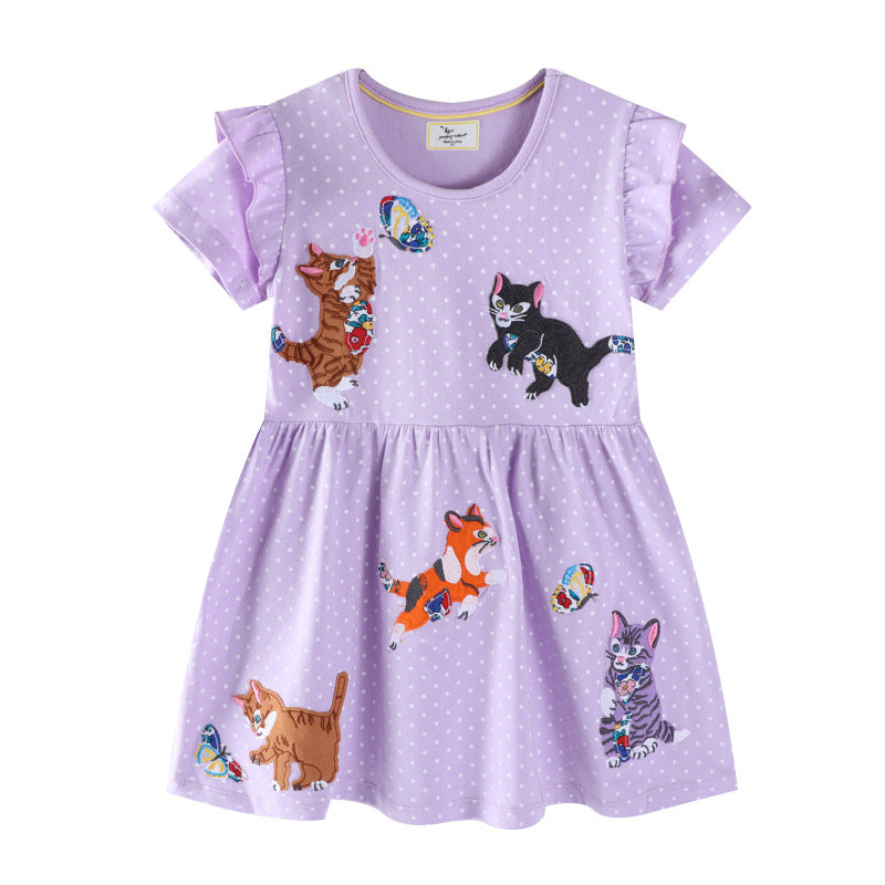 Mädchen Freizeitkleid mit zauberhaften Katzenmotiven EB