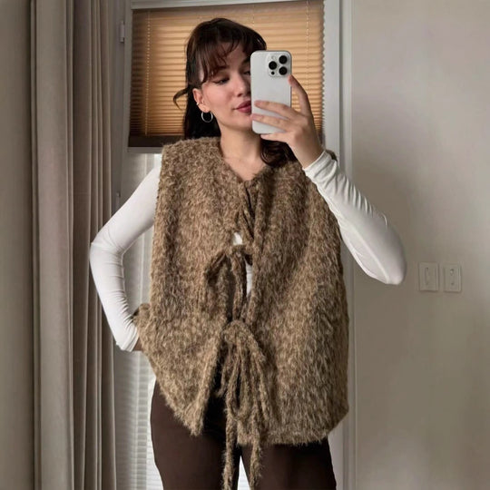 Damen elegante Strickweste mit dekorativen Schleifen EB