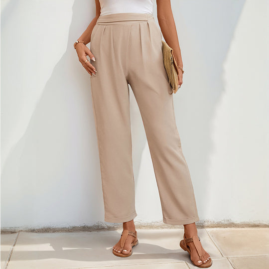 Damen Modische Stoffhose mit weitem Schnitt und eleganter Bundfalte EB