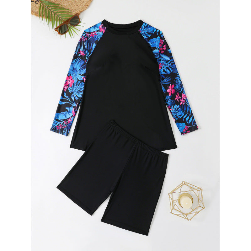 Damen UV-Schutz Schwimmanzug mit langen Ärmeln und Shorts EB