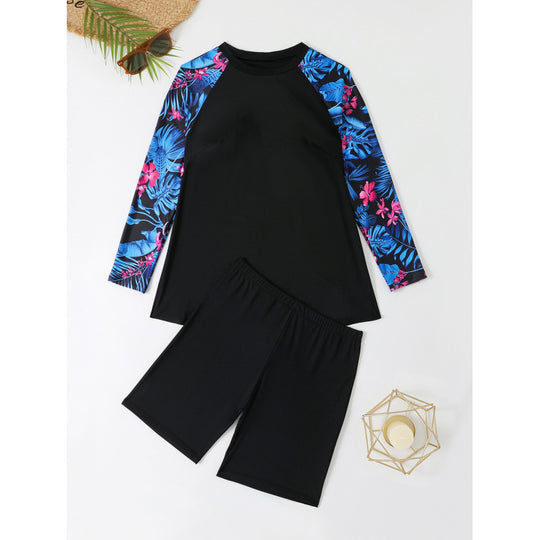 Damen UV-Schutz Schwimmanzug mit langen Ärmeln und Shorts EB