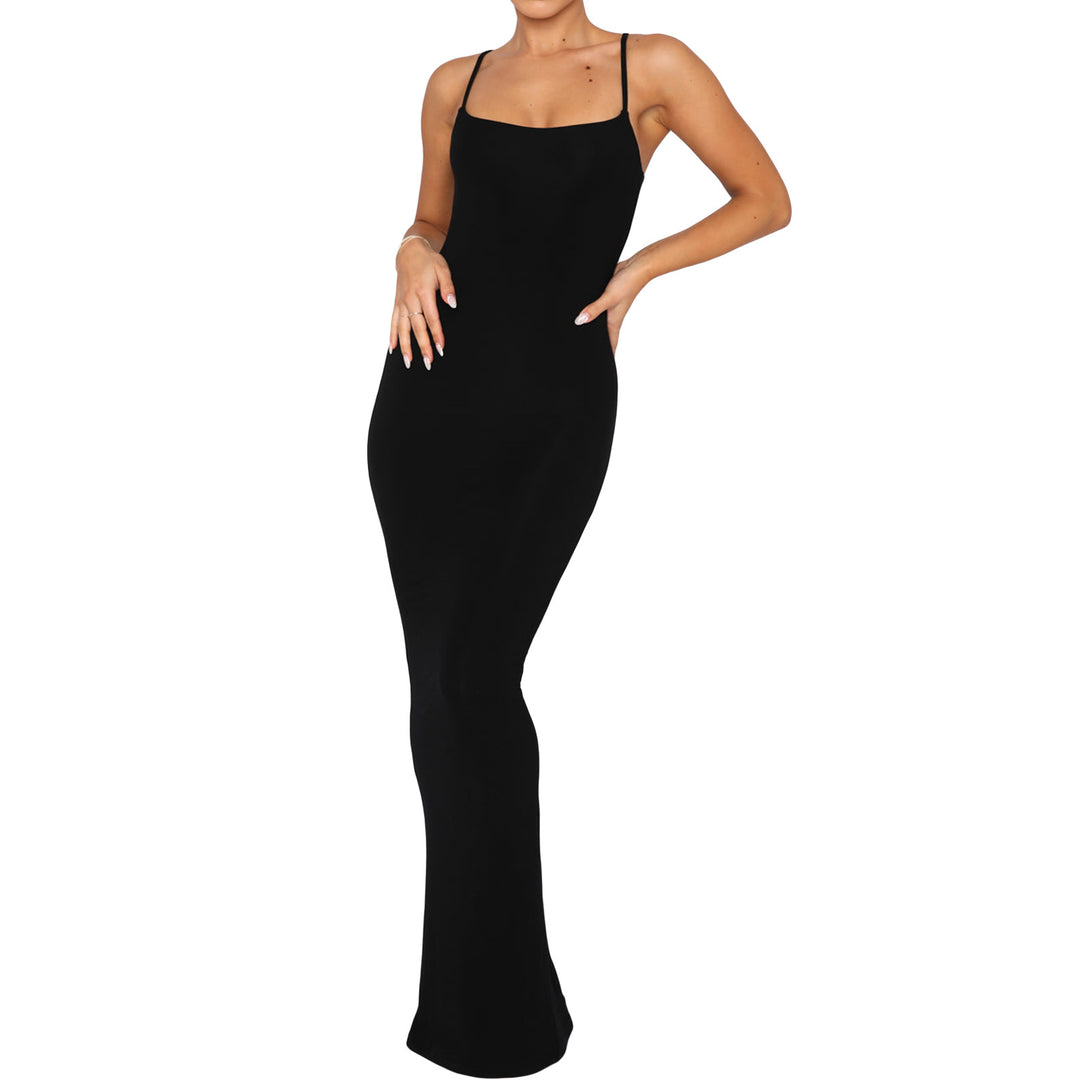 Damen figurbetontes Maxikleid mit dünnen Trägern und elegantem Schnitt EB