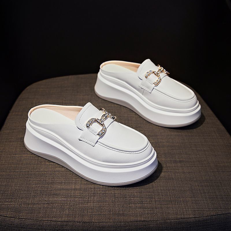 Damen elegante Plateau-Mules mit glänzenden Dekorelementen EB