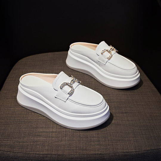 Damen elegante Plateau-Mules mit glänzenden Dekorelementen EB