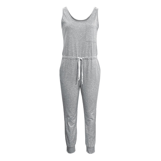 Damen lässiger Overall mit Taschen und Elastischem Taillenzug EB