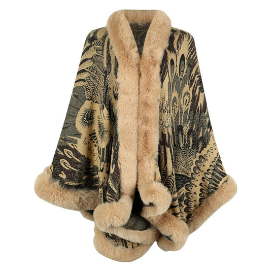 Damen luxuriöser Poncho mit dekorativem Fleece-Wärmeschutz EB
