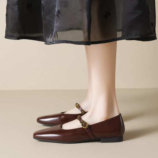 Damen elegante Ballerinas mit modischem Riemen und floralem Detail EB