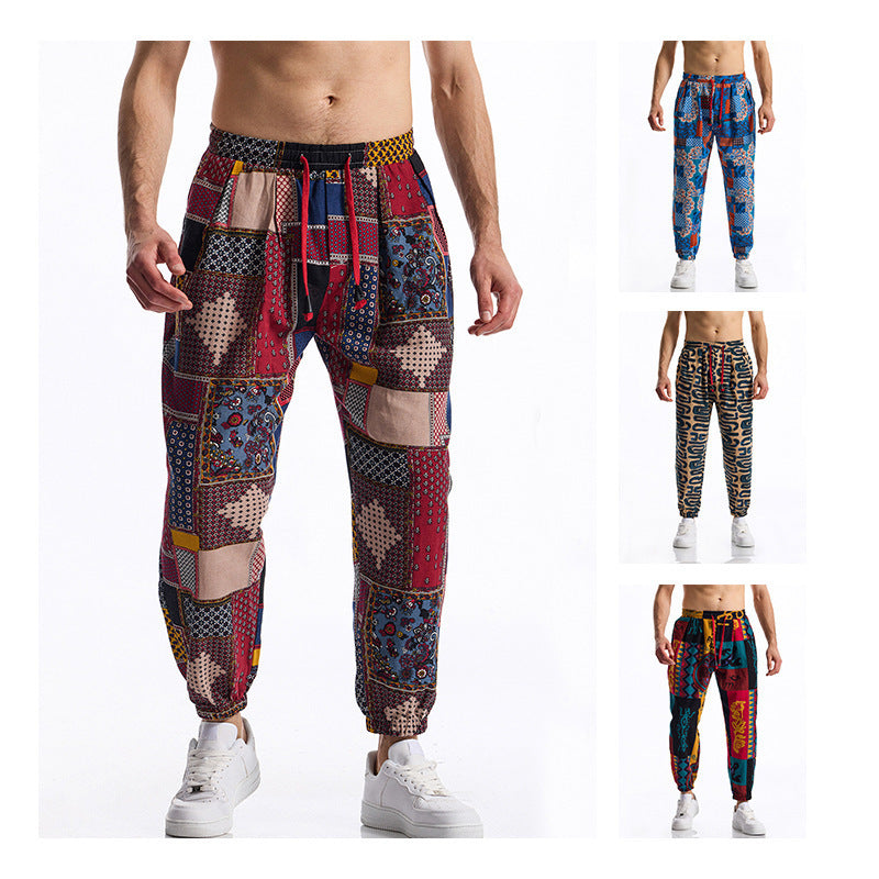 Herren lockere Freizeithose mit buntem Muster und elastischem Bund EB