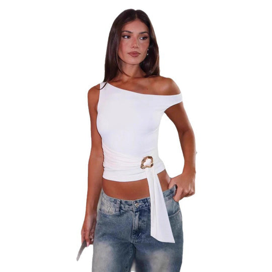 Damen Asymmetrisches Oberteil mit modischem Gürtel EB