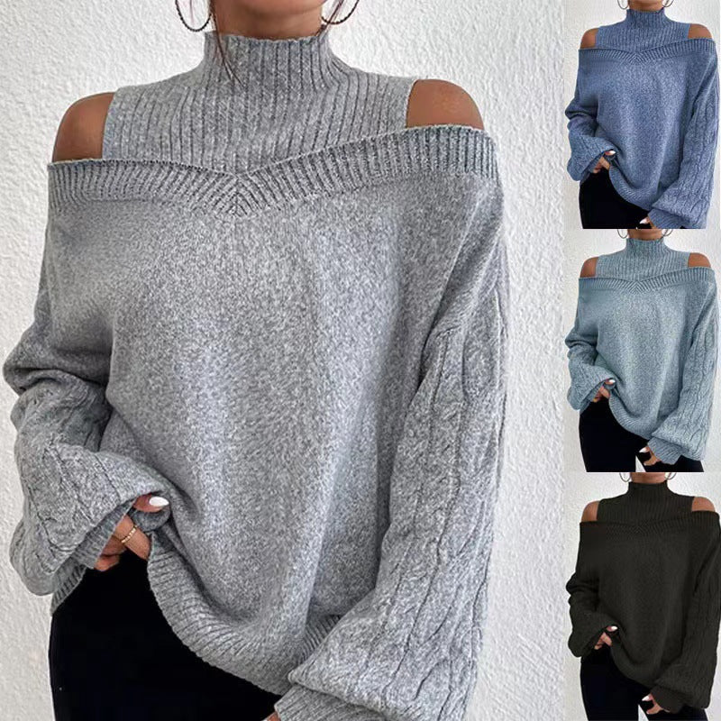 Damen Pullover mit schulterfreien Ärmeln und hohem Kragen EB