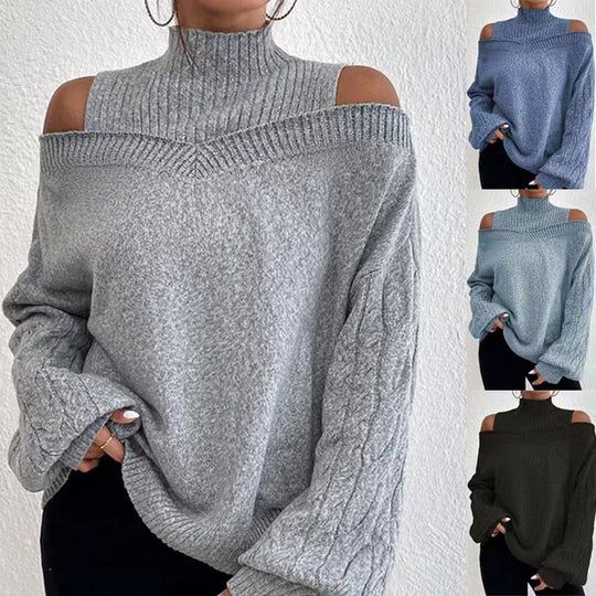 Damen Pullover mit schulterfreien Ärmeln und hohem Kragen EB