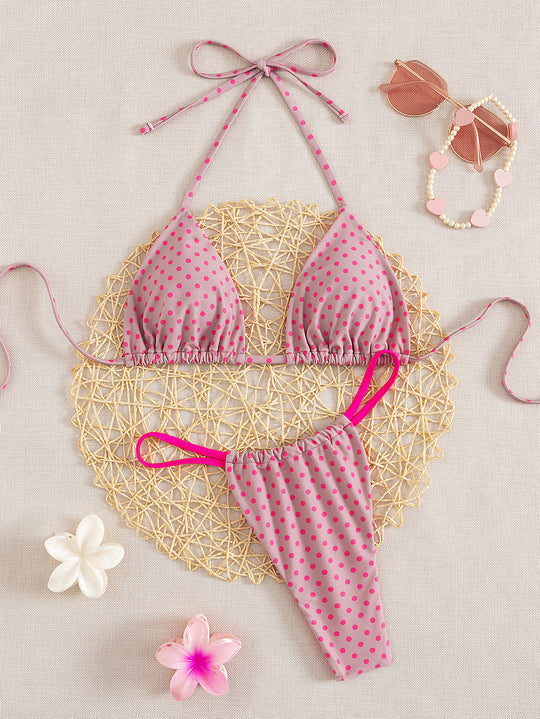 Damen Triangel-Bikini mit verspielt gepunktetem Design und verstellbaren Trägern EB