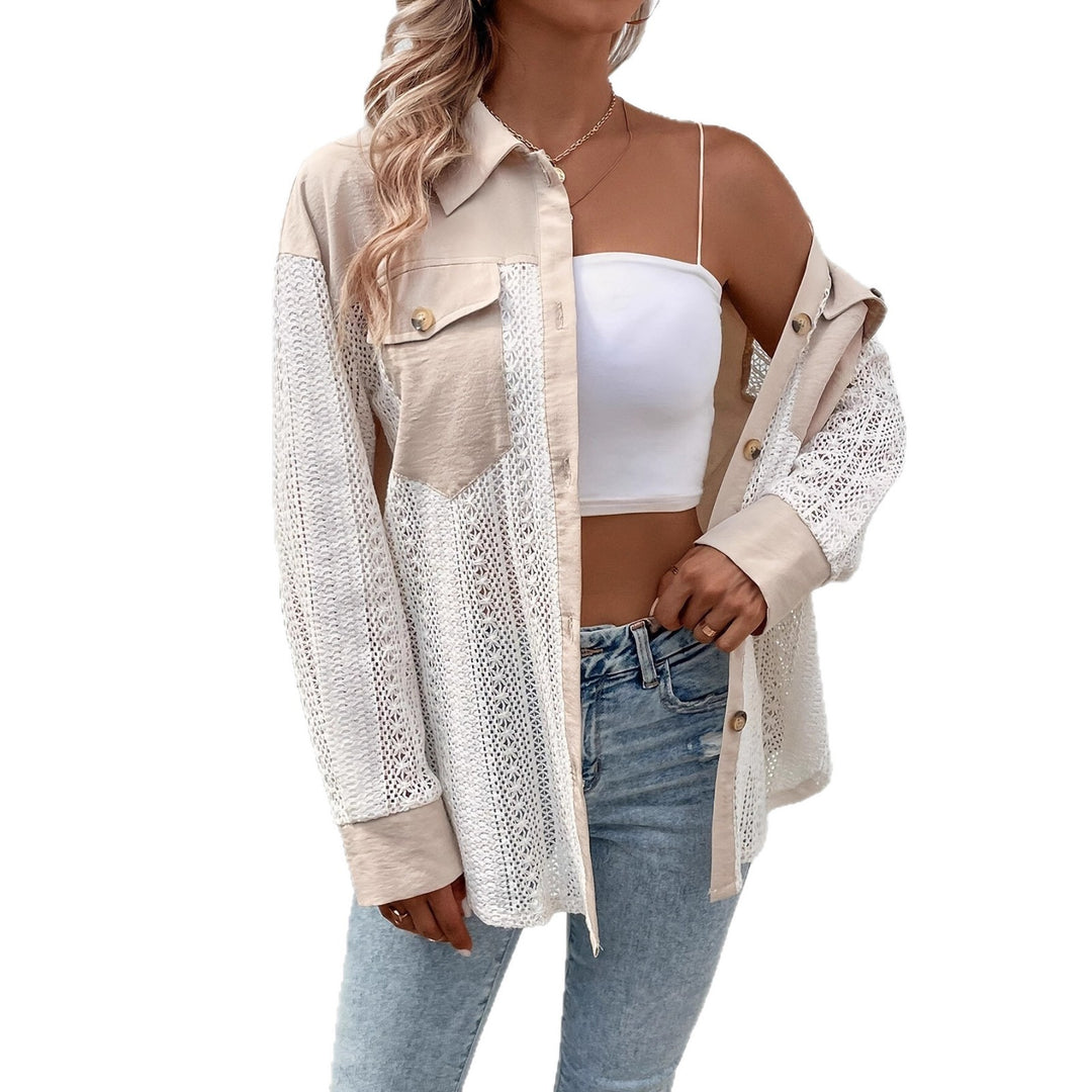 Damen elegante und lässige Strickjacke mit Spitzenelementen EB