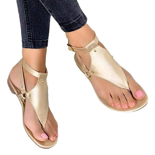 Damen T‑Riemen Sandalen mit Knöchelriemen, Veloursoptik und flacher Komfortsohle EB