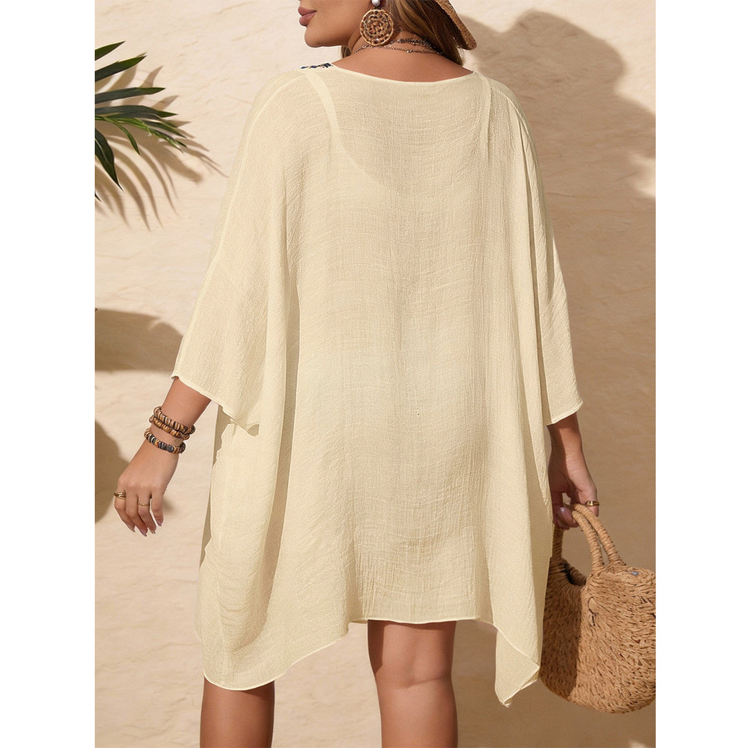 Damen Strandkaftan mit bunten Häkelelementen und V-Ausschnitt EB