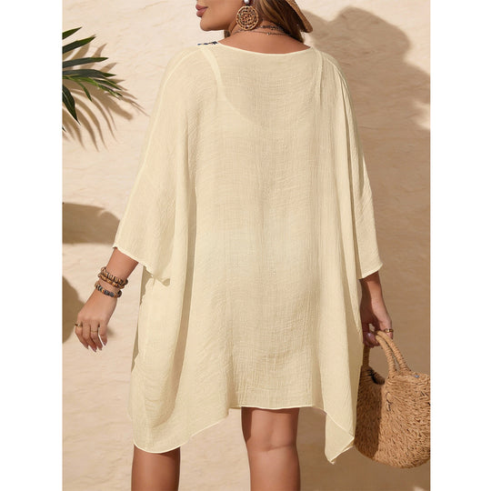 Damen Strandkaftan mit bunten Häkelelementen und V-Ausschnitt EB