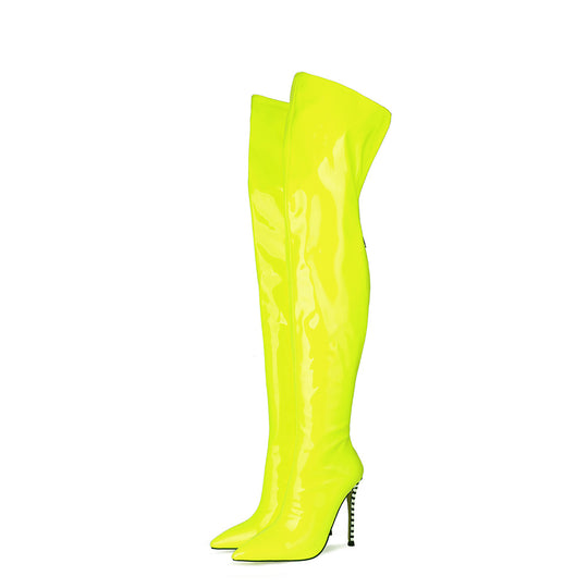 Femme Über-die-Knie Hochglanz Stiletto Stiefel EB