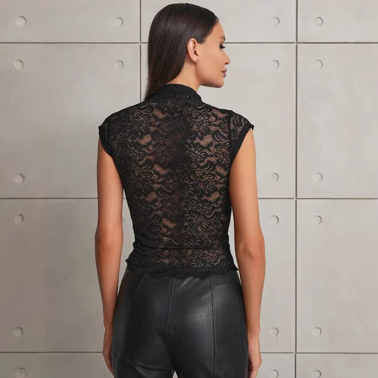 Damen Spitzenbluse mit Stehkragen EB
