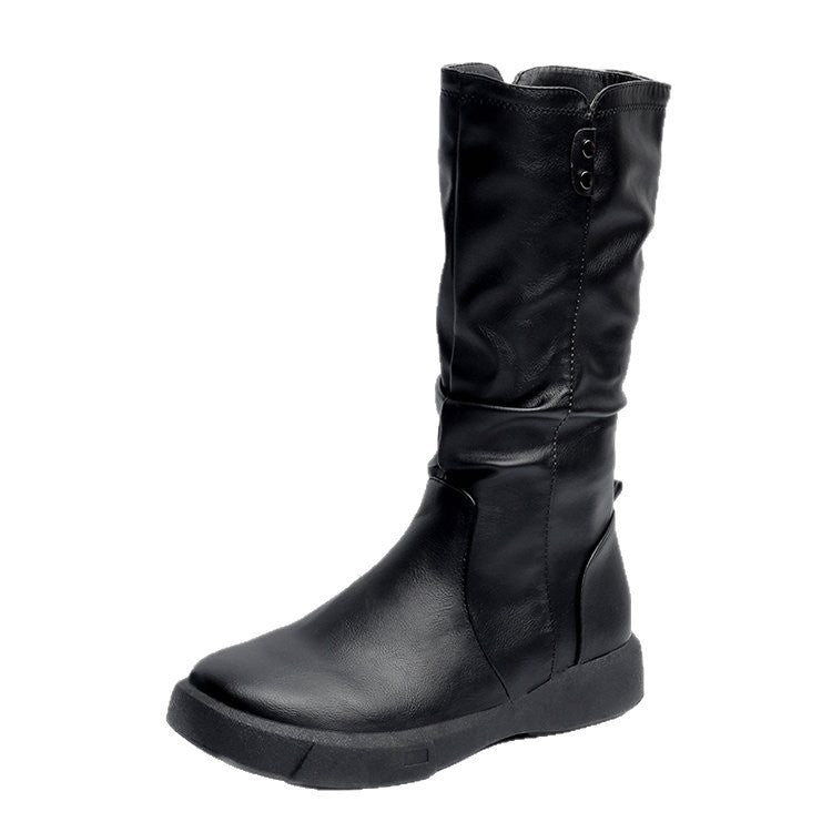 Damen lässige Stiefel mit modischem Falten-Design und bequemer Sohle EB