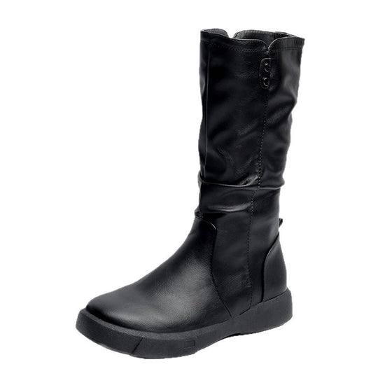 Damen lässige Stiefel mit modischem Falten-Design und bequemer Sohle EB